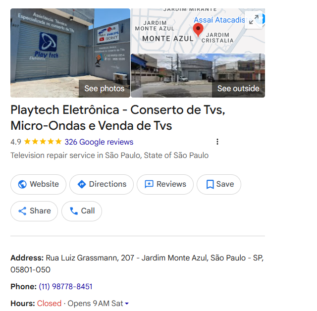 Perfil da Playtech no Google com avaliações